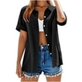 thumbnail image 1 of Olyvenn Short Sleeve Cardigans for Women Cotton Linen Summer Lightweight Cardigan Dressy Casual Button Down Collared Shirts Black XL, 1 of 7