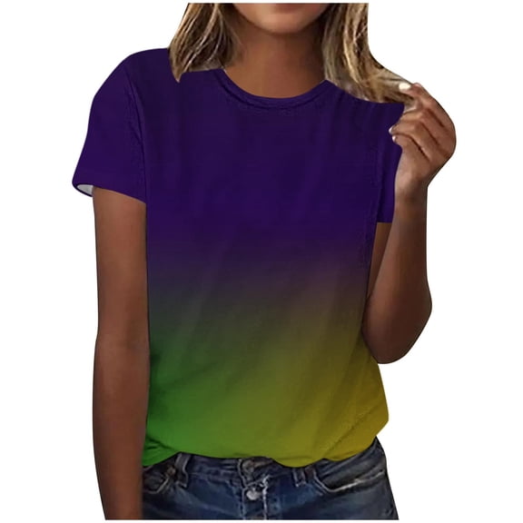 Olyvenn Short Sleeve Round Neck Blouses & Shirts Casual Pullover Printed Top Crew Neck Loose Fit Comfortable Soft Fabric Ladies Fashion Casual Daily Wear Purple XXXL