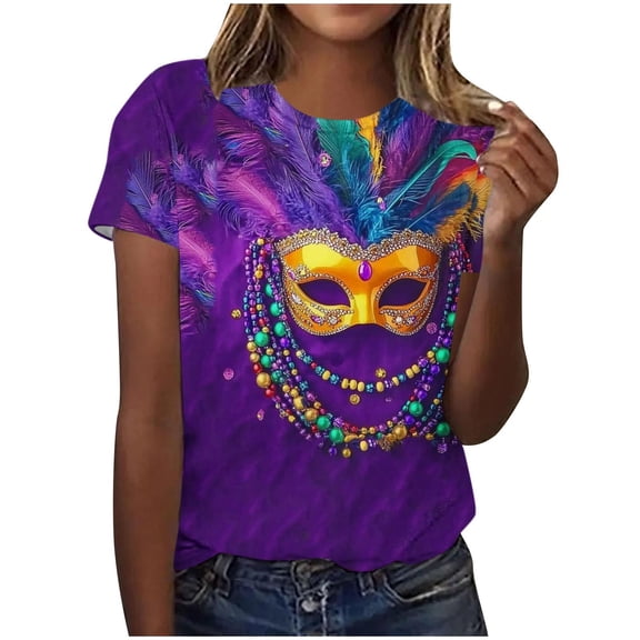 Olyvenn Short Sleeve Round Neck Top Women's Casual Printed T-Shirt Lightweight Breathable Daily Wear Fashion Blouses for Spring Fall Multicolor XXXL