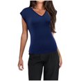 thumbnail image 1 of Olyvenn Short Sleeve Shirts for Women Fashion Solid Color Dressy Casual Regular Fit Blouses Summer Outfits Tunic Tops Blue XL, 1 of 5
