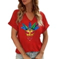 thumbnail image 1 of Olyvenn Short Sleeve V-Neck Blouses Casual T-Shirts Women Comfortable Fashionable Home Daily Wearing Summer Tops Red S, 1 of 6