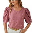 thumbnail image 1 of Olyvenn Short Sleeve Womens Tops, Swiss Dot Women's Casual Solid Summer Cute Dressy T-Shirts Crewneck Puff Sleeve Fashion Tops Pink 4, 1 of 5