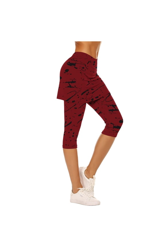 Skirts Leggings for Women Cropped Yoga Pants High Waisted Capri Tennis Running Workout Pants 2025 Athletic Bottoms Wine M