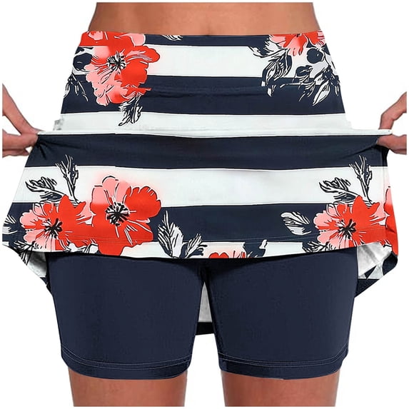 Olyvenn Skorts for Woman with Pockets High Waisted Yoga Shorts Lightweight Tennis Skirts Athletic Clothes Joggers Navy XXXL