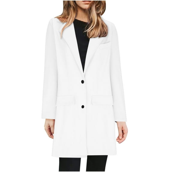 Olyvenn Slimming Cardigan Suit Coat Women's Skinny Fit Female Outwear Women Business Attire Solid Color Long Sleeve Single Breasted Top for 2022 Women Tops White 6