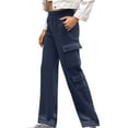 thumbnail image 1 of Olyvenn Solid Trousers Long Pants Women's Plus Skinny Slim Fit Female Casual Outwear Fashion Women Summer Cotton And Linen Pocket for 2022 Women Tops Navy 12, 1 of 6