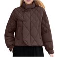 thumbnail image 1 of Olyvenn Stand Collar Quilted Puffer Jackets for Women Vintage Frog Button Lightweight Warm Winter Down Coat Outerwear Coffee XL, 1 of 7