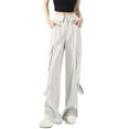 thumbnail image 1 of Olyvenn Straight Leg Cargo Pants for Women Casual Elastic Waist Loose Fit Summer Drawstring Sweatpants with Pockets White XL, 1 of 7