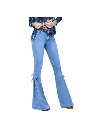 2022 Women Vintage Ladies Lace Up Flare Jeans Women High Waist Fashion  Stretch Pocket Denim Trousers Sexy Slim Wide Leg Jeans