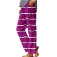 thumbnail image 1 of Olyvenn Striped Capri Pants for Women Casual 2025, Summer Drawstring Elastic Waist Linen Pants Wide Leg Cropped Trousers with Pockets Purple XL, 1 of 5
