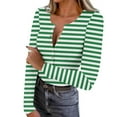 thumbnail image 1 of Olyvenn Striped Going Out Tops for Women Henley Long Sleeve Shirts Square Neck Stretch Button Down Ribbed Knit Tshirts Soft Outfits Green S, 1 of 9