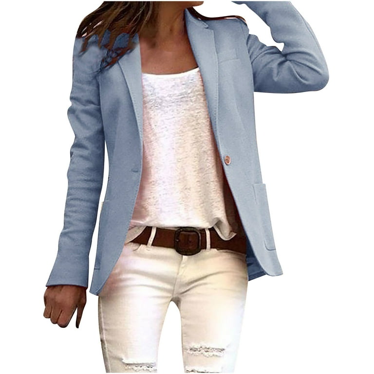 Olyvenn Stylish Women's Casual Blazer Jackets Suit Long Sleeve Open Front  With Button Pockets For Business Office Work Office Jacket Suit Business  Hoodless Scuba Blazer Gray 4 