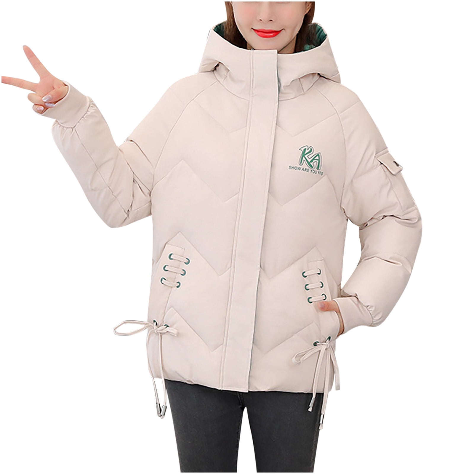 Olyvenn Stylish Woman Fashion Long Sleeves Comfortable Loose Tops Hooded  Long Coat Blouse Cold Weather Thicken Furry Lined Thermal Down Jackets  White