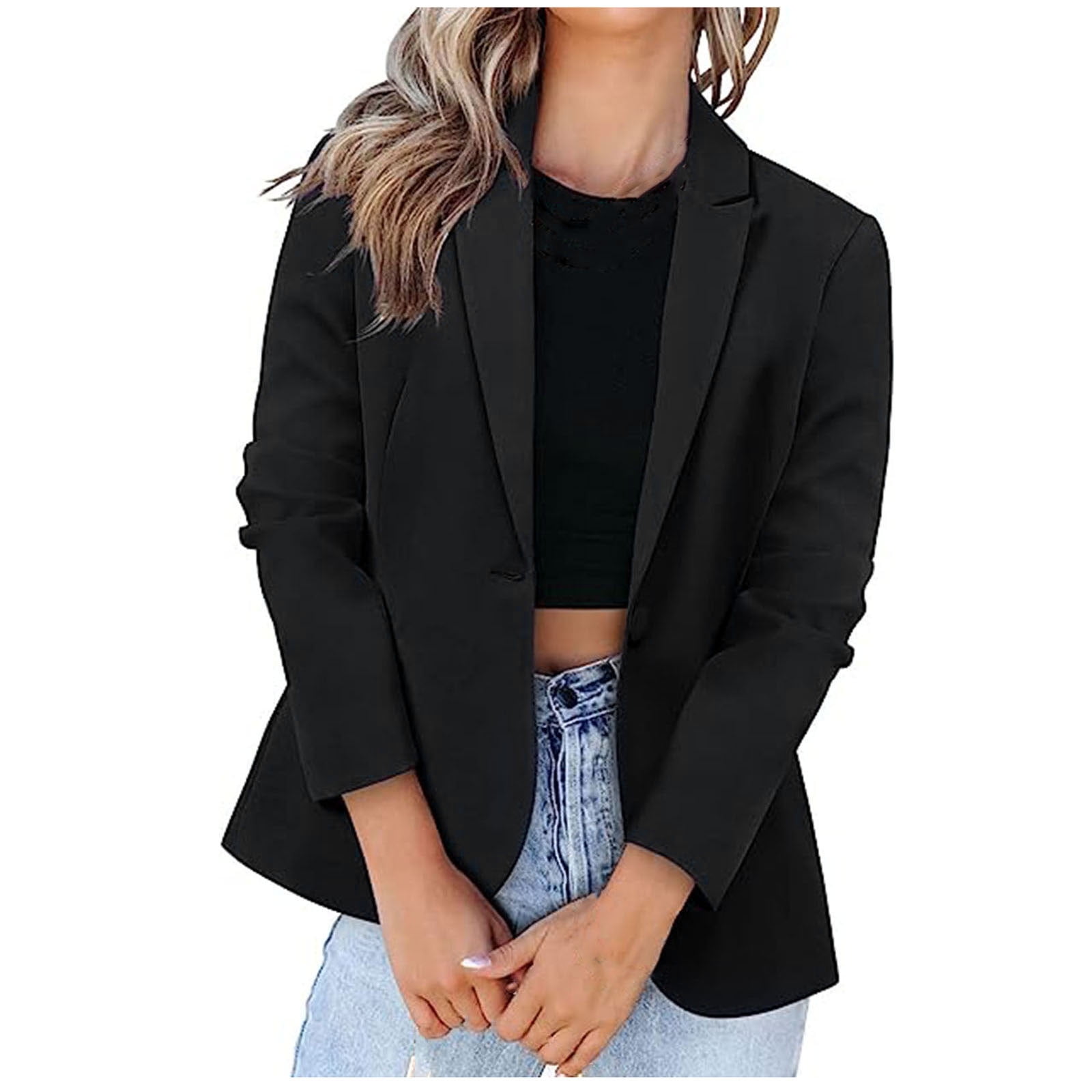 Olyvenn Stylish Women's Casual Blazer Jackets Suit Long Sleeve Open Front  With Button Pockets For Business Office Work Office Jacket Suit Business  Hoodless Scuba Blazer Gray 4 