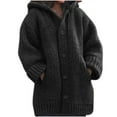 thumbnail image 1 of Olyvenn Stylish Women's Thickened Medium Long Sweater Hooded Cardigan Solid Color Coat Sweater Coat Curved Hem Open Front Knit Sweater Cardigans Black 4, 1 of 7