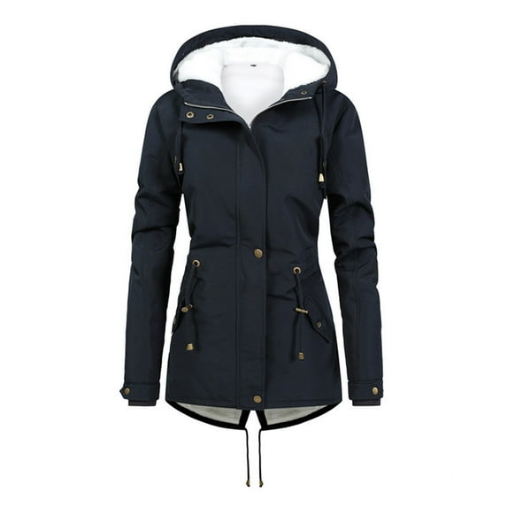 Olyvenn Stylish Women's Winter Solid Color Thickened Plush Cotton Coat Cotton Jacket Warm Plush Coat Cold Weather Thicken Furry Lined Thermal Down Jackets Navy 12