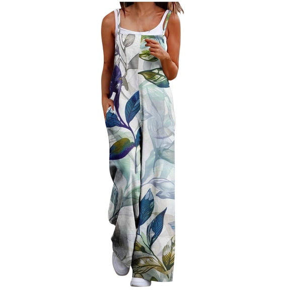 Olyvenn Summer Cotton Overalls for Women Plus Size Boho Casual Bib Jumpsuits Wide Leg Floral Print Baggy Rompers with Pockets White 8