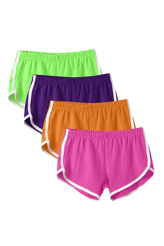 Summer Stylish 80s Retro Shorts for Women High Waist Neon Dolphin Shorts Athletic Workout Shorts Summer Beach Shorts 4 Pack Multicolor 6
