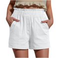 thumbnail image 1 of Olyvenn Summer Shorts for Women Elastic High Waisted Frill Trim Casual Short Teen Girls Loose Comfy Cotton Linen Beach Shorts White L, 1 of 6