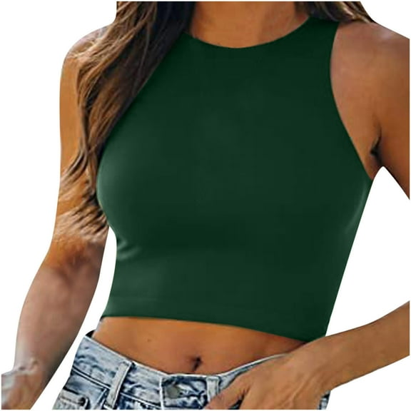 Olyvenn Summer Sleeveless Crewneck Tees for Women Trendy Slim Cami Shirts Cozy Clothes Women's Fashion Crop Tank Tops Tee Shirts Solid Camis Teen Girls Army Green 6