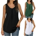 thumbnail image 1 of Olyvenn Summer Solid Pullover Casual Girls Blouses Crewneck Women's Tank Tops Cozy Clothes Swing Pleated Tee Relaxed-Fit Shirts for Women Sleeveless Tees for Women Green 10, 1 of 9