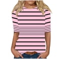 thumbnail image 1 of Olyvenn Summer Striped Tshirt for Women Loose Lightweight Street Outing Shirt Crew Neck 3/4 Sleeve Tunic Top with Pocket Pink M, 1 of 5