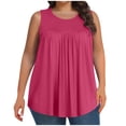thumbnail image 1 of Olyvenn Summer Tank Tops for Women Plus Size Loose Fit Pleated Crew Neck Sleeveless Shirts Oversized Casual Workout Beach Tees Hot Pink XXXXXL, 1 of 6