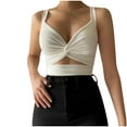 thumbnail image 1 of Olyvenn Summer Teen Girls Shirts Women's Fashion Crop Tank Tops Trendy Slim Cami Sleeveless V Neck Tees for Women Cozy Clothes Backless Bandana Tee Shirts Solid Camis White XL, 1 of 7