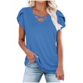 thumbnail image 1 of Olyvenn Summer Tops Women Fashion Criss Cross Strappy V Neck Shirts New Petal Sleeve Dressy Blouses Solid Daily Tees Blue M, 1 of 8