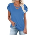 thumbnail image 1 of Olyvenn Summer Tops Women Fashion Criss Cross Strappy V Neck Shirts New Petal Sleeve Dressy Blouses Solid Daily Tees Blue XXL, 1 of 8