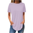 thumbnail image 1 of Olyvenn Summer Tops for Women 2025 Short Sleeve Solid Color Tunic Tee Shirts Loose Fit Crew Neck Casual Basic Blouses Pink 6, 1 of 3