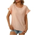 thumbnail image 1 of Olyvenn Summer Tops for Women Dressy Casual Ruffle Short Sleeve Eyelet Embroidery T Shirts Loose Fit Crewneck Pullover Blouses Orange S, 1 of 8