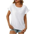thumbnail image 1 of Olyvenn Summer Tops for Women Dressy Casual Ruffle Short Sleeve Eyelet Embroidery T Shirts Loose Fit Crewneck Pullover Blouses White XXL, 1 of 7