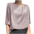thumbnail image 1 of Olyvenn Summer Tops for Women Satin Shirts Boat Neck Short Sleeve Blouses Lightweight Simple Daily Tshirts Loose Basic Tees Pink XXXL, 1 of 3