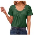 thumbnail image 1 of Olyvenn Summer Tops for Women Short Sleeve Button Square Neck Blouse Tshirts Dressy Casual Tunic Tees Pleated Solid Clothes Green 4, 1 of 3