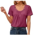 thumbnail image 1 of Olyvenn Summer Tops for Women Short Sleeve Button Square Neck Blouse Tshirts Dressy Casual Tunic Tees Pleated Solid Clothes Wine 4, 1 of 3