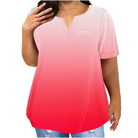 Olyvenn Summer Tops for Women,Spring Shirts for Women,Crewneck Plus Size Gradient Tie Dye Tunic Tops Blouses Tops 2025 Red L