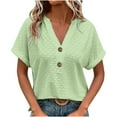 thumbnail image 1 of Olyvenn Summer Tops for Women Trendy 2025 Short Sleeve V Neck Eyelet Shirts Dressy Casual Loose Ladies Blouses Going Out Mint Green XXXXL, 1 of 6