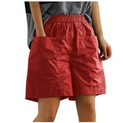 Olyvenn Summer Women Ladies Solid Pants Hippie Punk Trousers Streetwear Jogger Pocket Loose Overalls Short Pants Workout Trendy Women 2023 Red 8