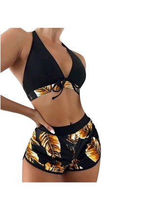 KIJBLAE Women's Ruffle Bikini Strappy Swing Bathing Suit Hawaiian Tropical  Print Beachwear Pleat Scollop Swimwear Top Summer Fashion Outfits for Girls  Savings Green S 