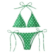 Olyvenn Summer Women's Bikini Swimsuit Split Two Piece Swimwear Sets Strappy Bathing Suit Polka Dots Print Beachwear Summer Beach Outfits for Girls Female Relaxed Green 6