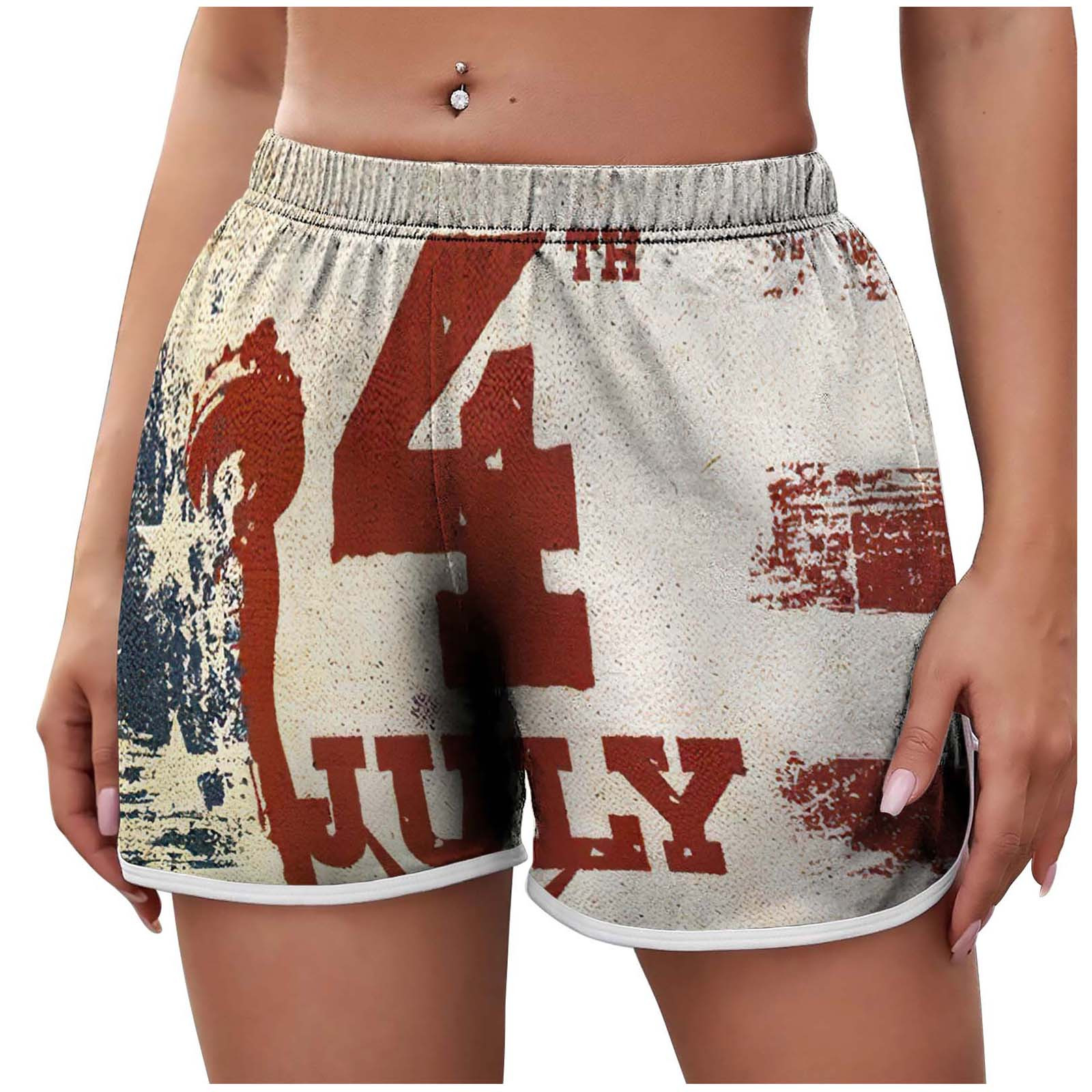 Olyvenn Summer Women's Lightweight Shorts Beachwear Casual Independence Day Print Short Pants 