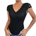 thumbnail image 1 of Olyvenn Summer Women's Solid Color Lace Lace Perspective Deep V Backless Design Sense One-piece Tights Workout Trendy Women 2023 Black 6, 1 of 9