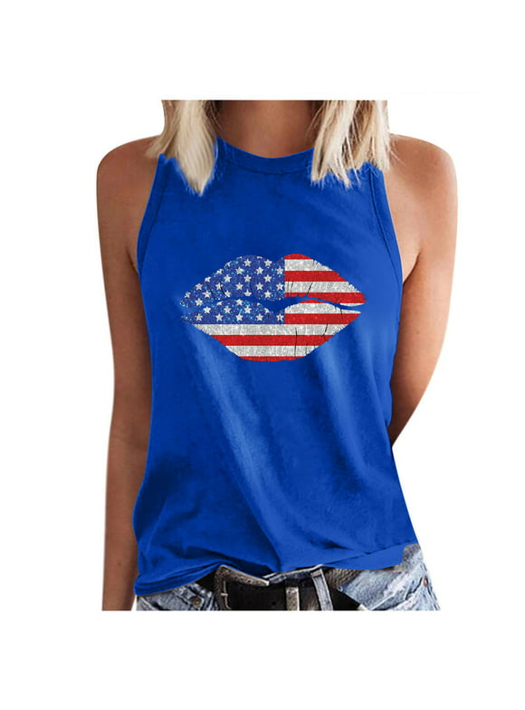 Olyvenn Summer Womens Basic Tank Tops Deals Independence Day Graphic Shirts Crew Neck Cami Skinny Fit Regular Casual Bodysuit Classic Workout Trendy Sport Seamless Sleeveless Tanks Blue 10