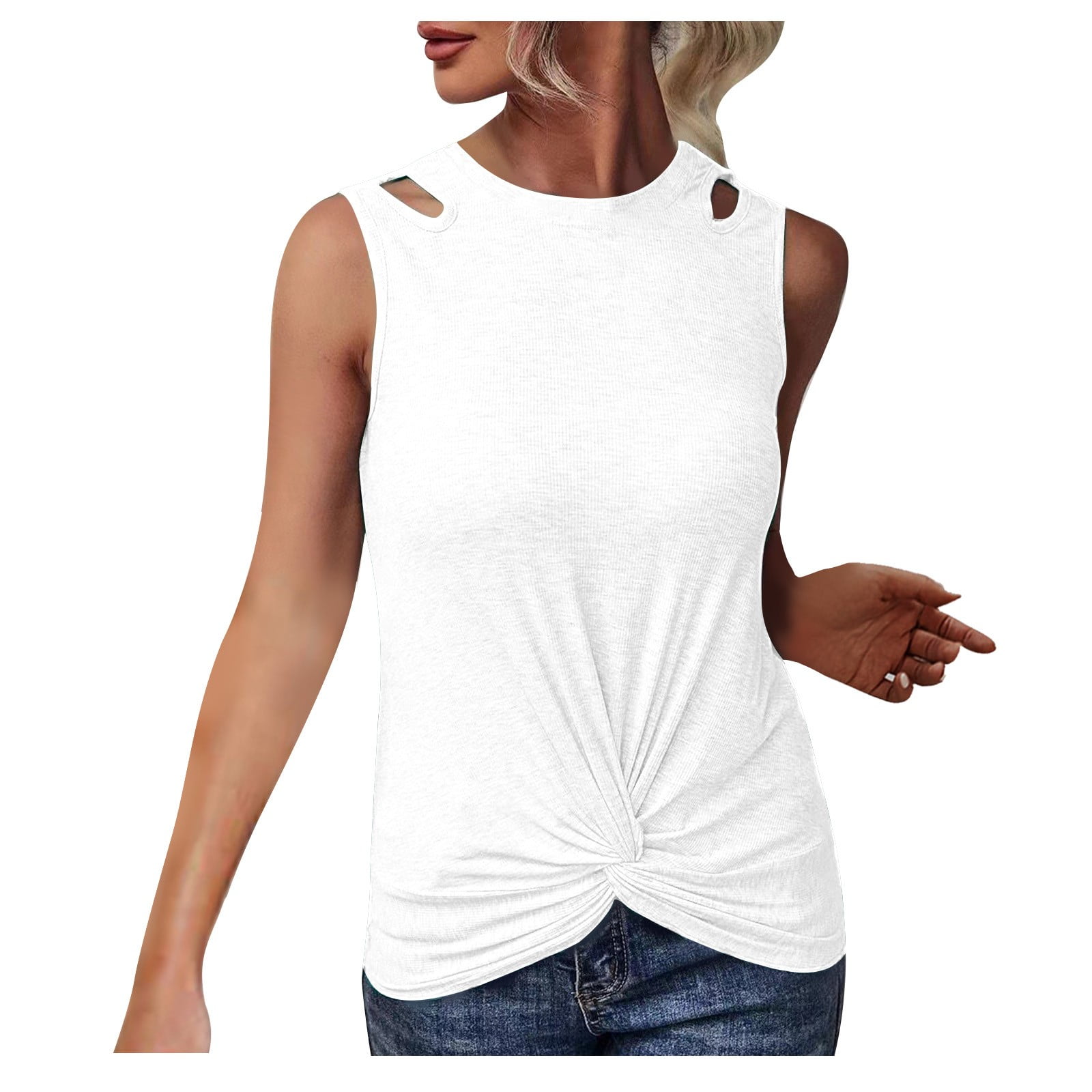 トップス HONNETE 4Way SleevelEss Top Olyvenn Summer Womens Front Knot Tank Tops Sleeveless Shirts