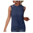thumbnail image 1 of Olyvenn Summer Womens Front Knot Tank Tops Sleeveless Shirts Comfy Solid Tees Hole Shoulder Crew Neck Bodysuit Ribbed Slim Fit Skinny Tight Tunic Casual Camis Stretch Workout Trendy Dark Blue, 1 of 6