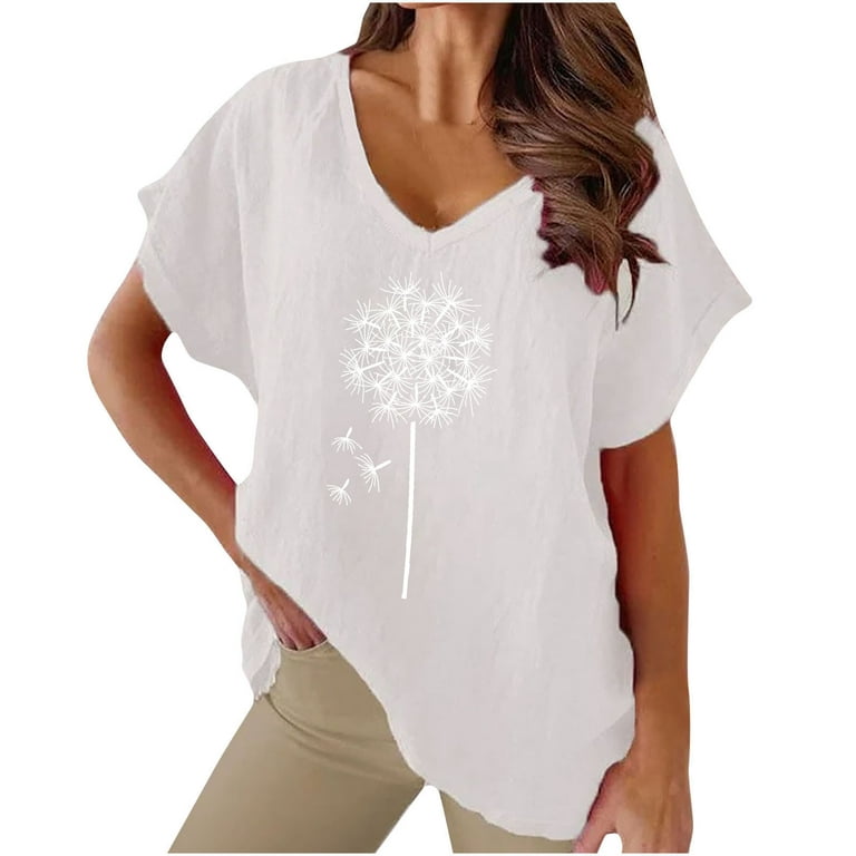 Olyvenn Summer Womens Plus Size Cotton Linen T-Shirts Versatile