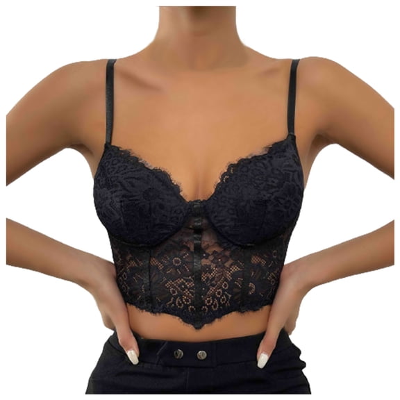Olyvenn Summer Womens Sling Shapewear Crop Top Sales Backless Lace Perspective Shirts Trendy Halter Cami Seamless Body Shaper Slimming Cami Bodysuit Sport Sleeveless Corset Tube Bra Tanks Black 6
