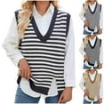 thumbnail image 1 of Olyvenn Sweater Vest for Women Split Hem Casual Striped V Neck Sleeveless Knitted Loose Pullover Sweaters Tops Black M, 1 of 8