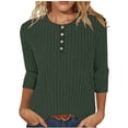 thumbnail image 1 of Olyvenn Sweaters for Women 3/4 Sleeve Tops Dressy Round Neck Sweatshirt Loose Casual Blouses Ribbed Tunic Shirts Green XL, 1 of 6